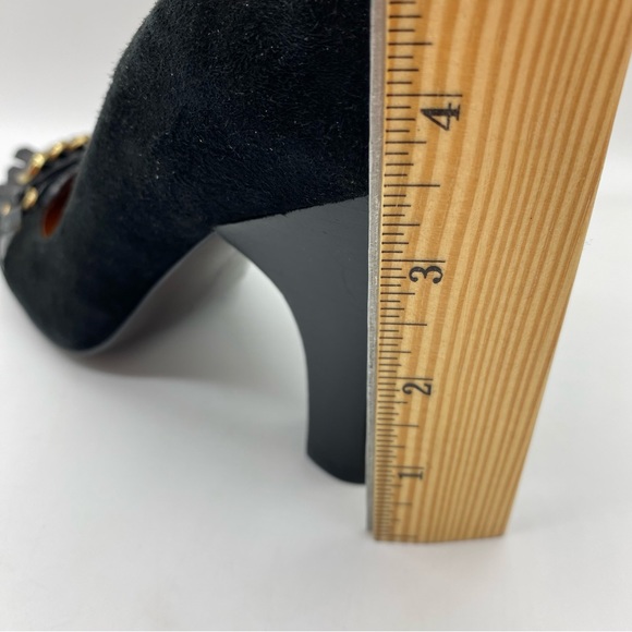 Ellen Tracy Black Leather Fringe Round Toe Heel 7 - Picture 5 of 7